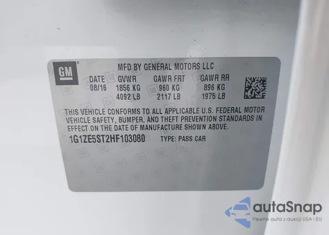 2017 Chevrolet Malibu 1Lt из США, поврежденный, VIN 1G1ZE5ST2HF103080